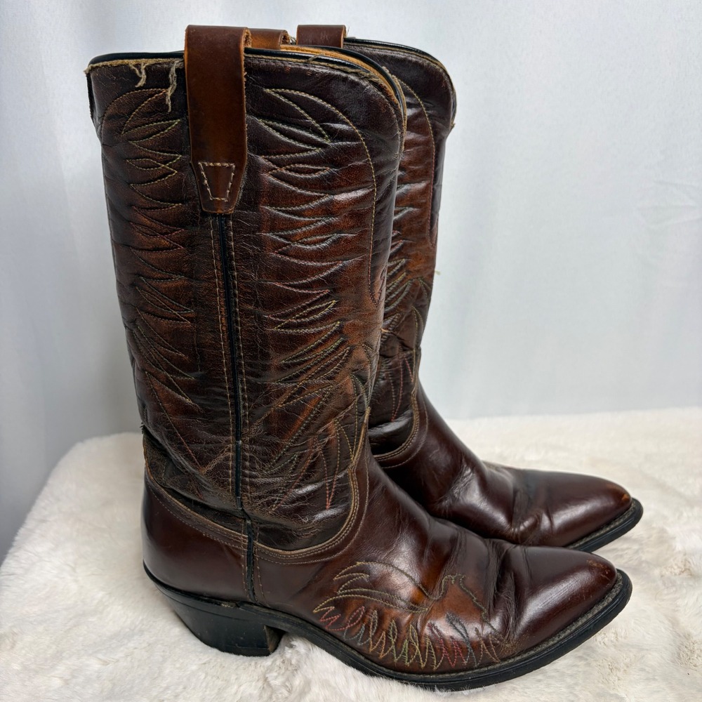 Wrangler Mens Eagle Brown Leather Western Cowboy Boots Stitch 5130 66016 Size 9D